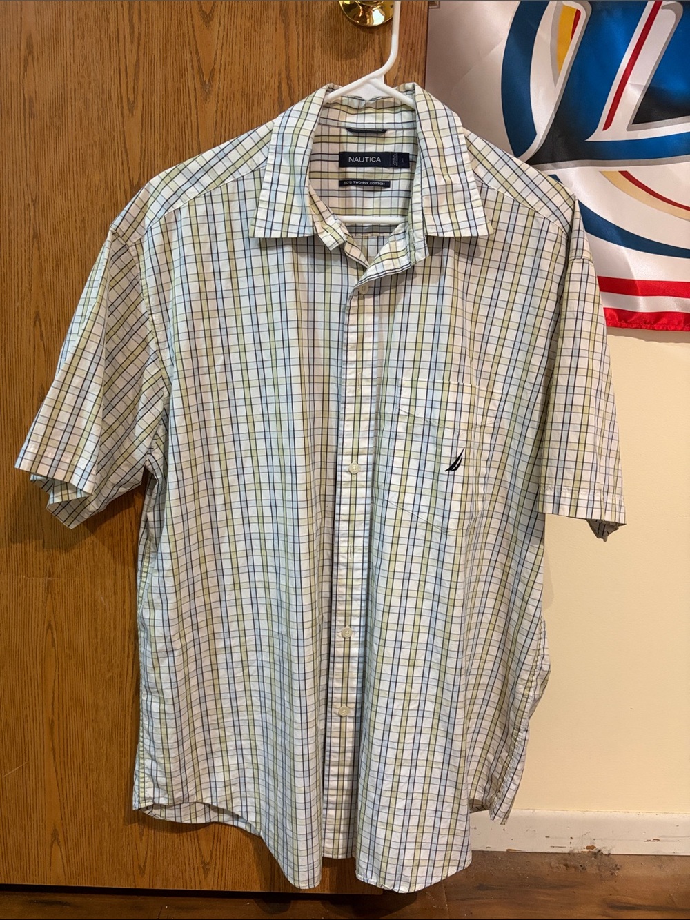 Nautica Short-Sleeve Plaid Button-Down Shirt — Light Blue, Green, White